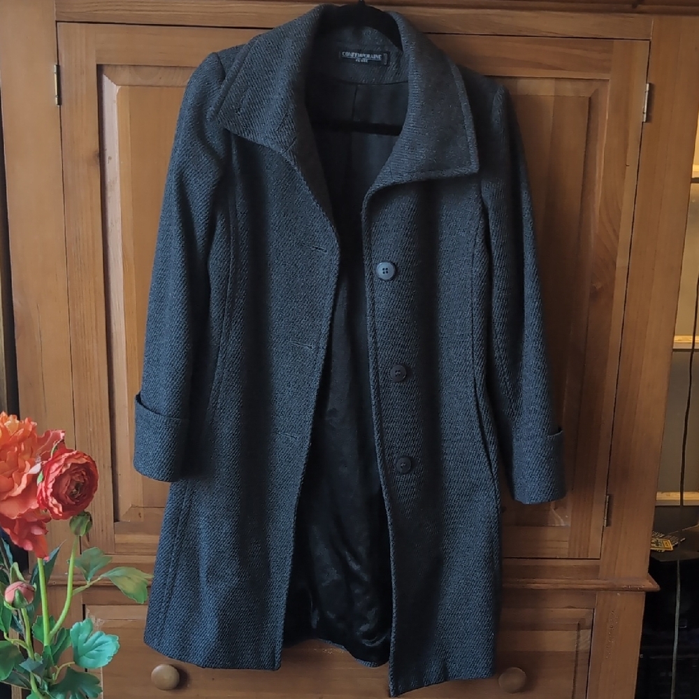 Contemporaine By Simons Italian Lambswool Long Peacoat Trench